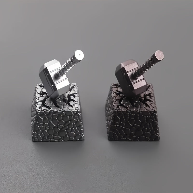 3D树脂银色锤子键帽 - 磁性可分离底座 1U Cherry高度 个性化创意礼物