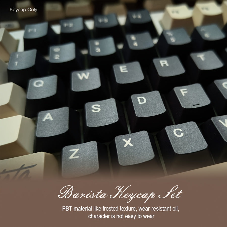 咖啡师键帽套装 158键 - 原厂高度PBT热升华键帽 | 咖啡主题机械键盘键帽 温暖治愈系