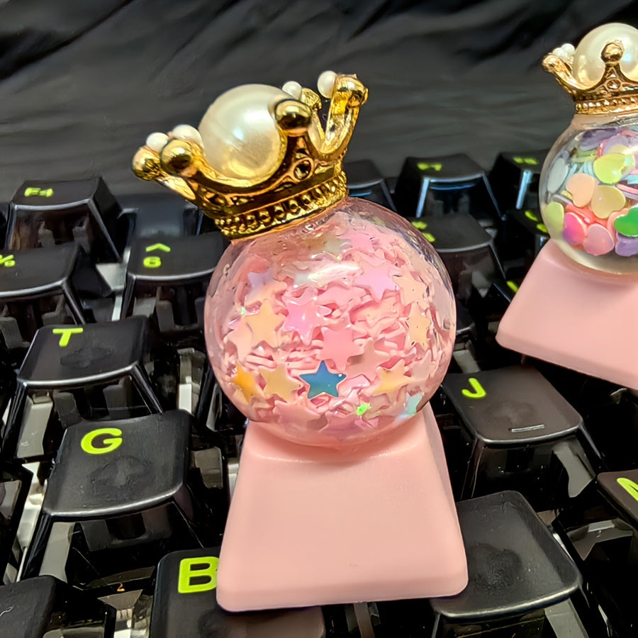 迷你公主皇冠水晶球键帽 - 手工定制Cherry高度 粉色可爱女生礼物 生日节日键帽