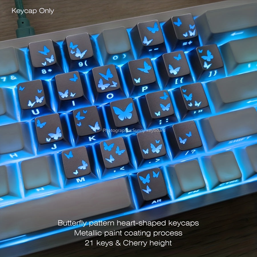 蝴蝶心型个性键帽 - 21键透光增补键帽 金属漆工艺 PBT球形 情人节生日礼物