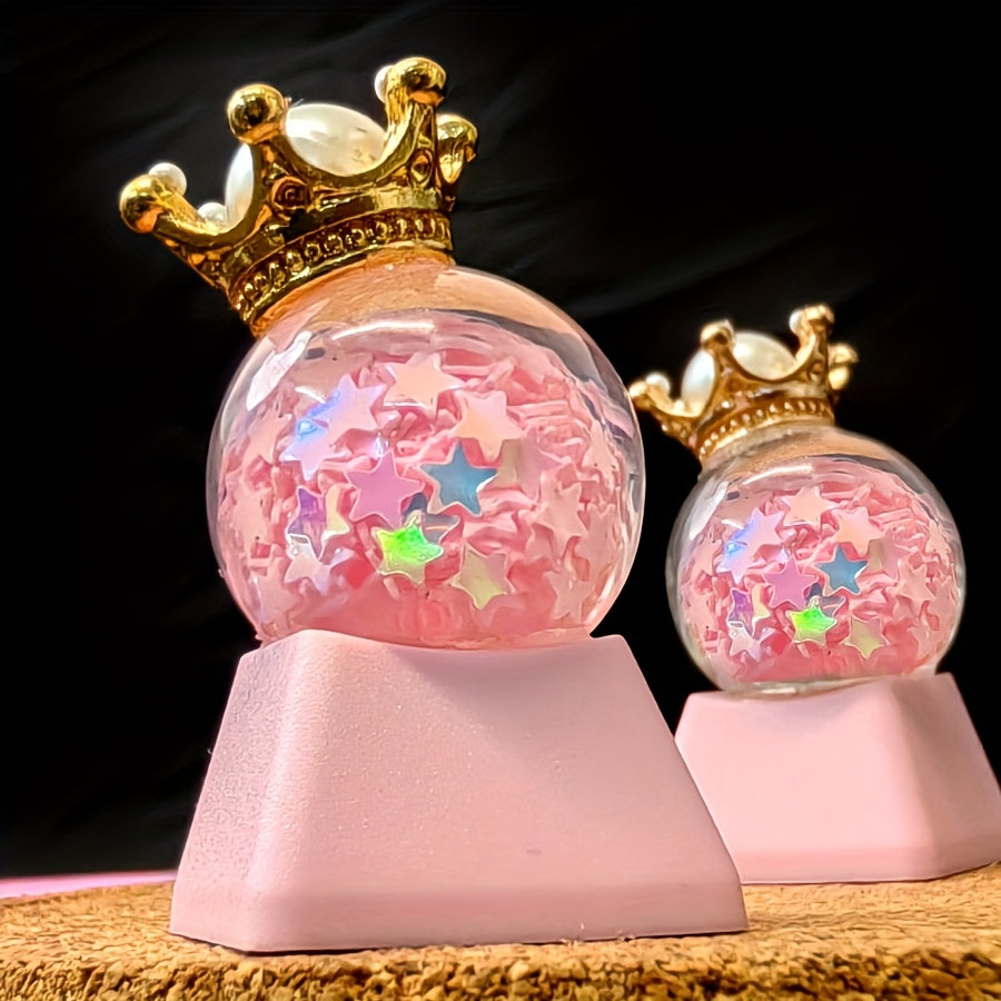 迷你公主皇冠水晶球键帽 - 手工定制Cherry高度 粉色可爱女生礼物 生日节日键帽