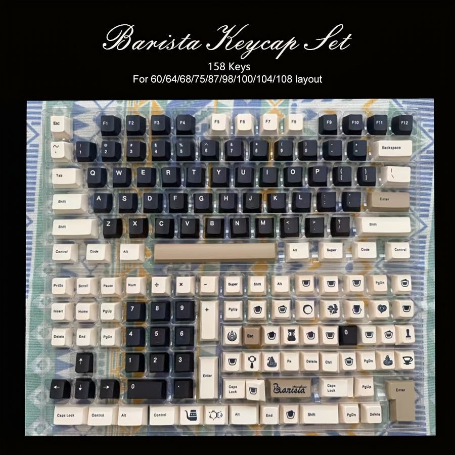 咖啡师键帽套装 158键 - 原厂高度PBT热升华键帽 | 咖啡主题机械键盘键帽 温暖治愈系