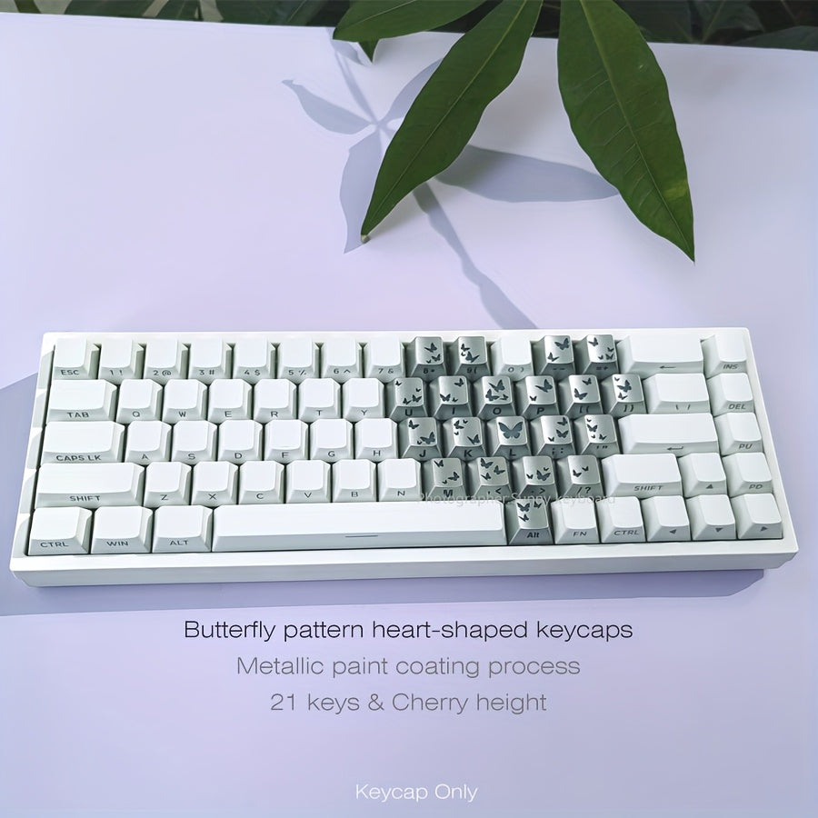 蝴蝶心型个性键帽 - 21键透光增补键帽 金属漆工艺 PBT球形 情人节生日礼物