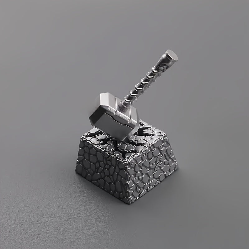 3D树脂银色锤子键帽 - 磁性可分离底座 1U Cherry高度 个性化创意礼物