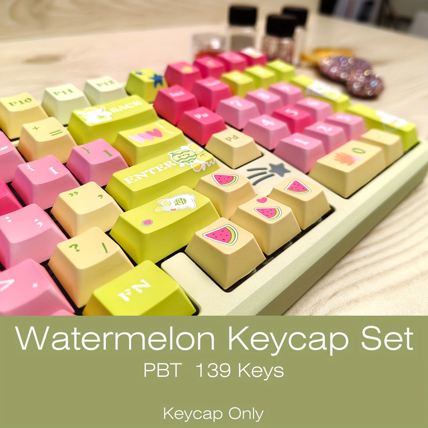 Watermelon 西瓜键帽 - 139键原厂高度 PBT注塑 清新可爱办公游戏键帽