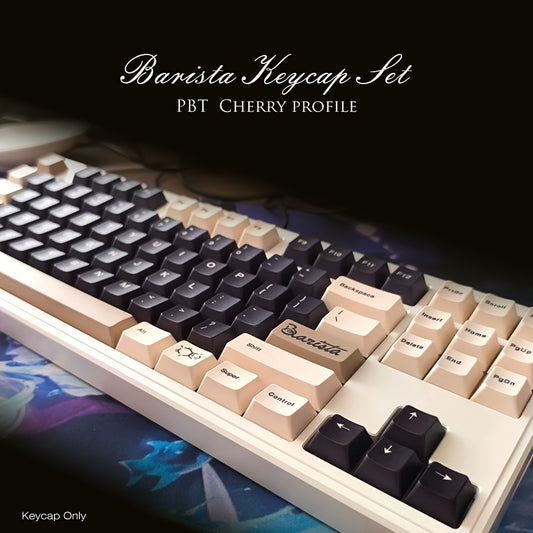 咖啡师键帽套装 158键 - 原厂高度PBT热升华键帽 | 咖啡主题机械键盘键帽 温暖治愈系
