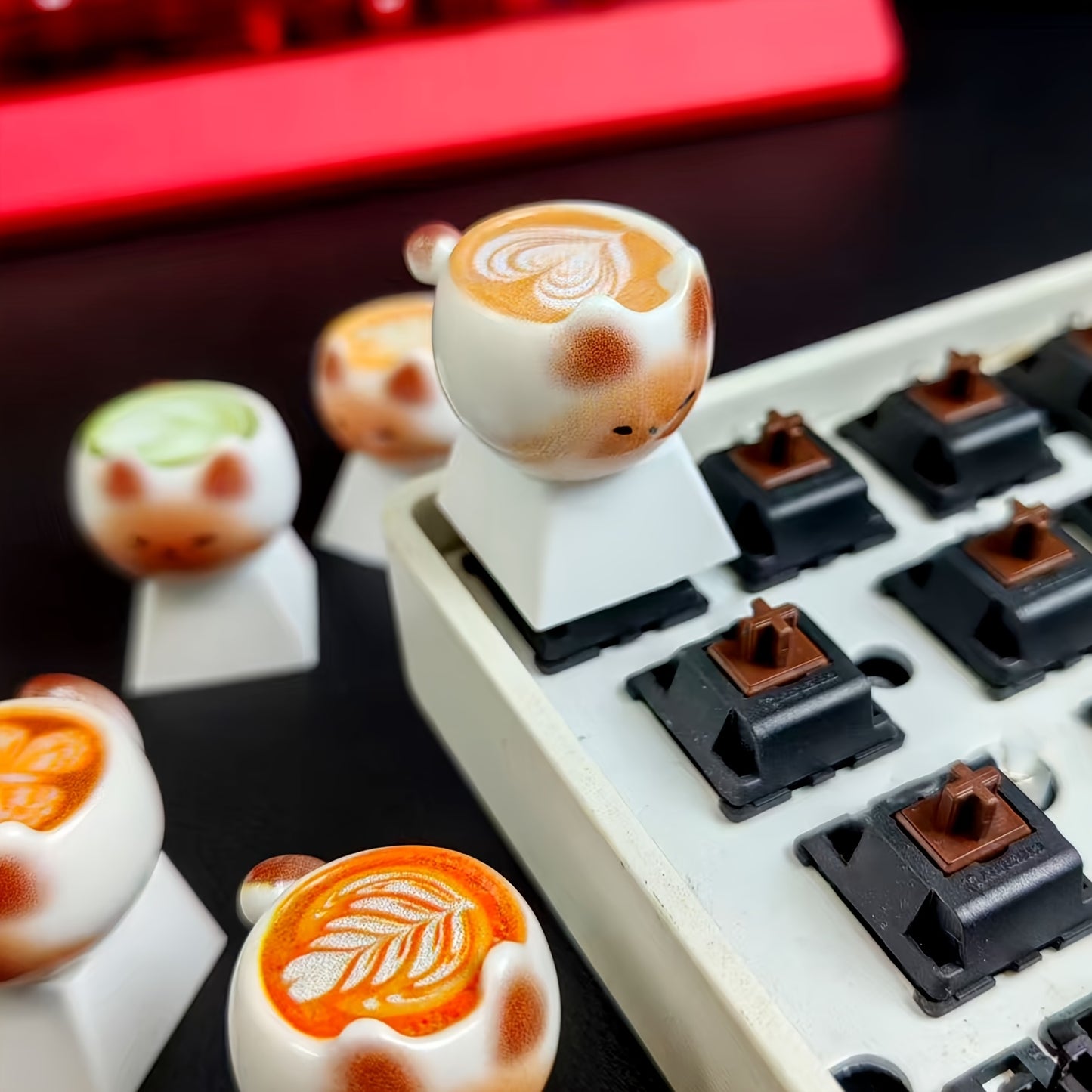 暹罗猫咖啡键帽 - 萌宠手工树脂键帽 | 机械键盘个性装饰键帽 猫奴必备