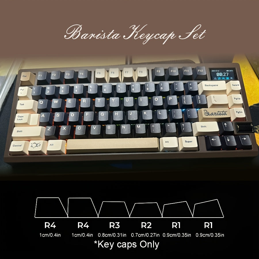 咖啡师键帽套装 158键 - 原厂高度PBT热升华键帽 | 咖啡主题机械键盘键帽 温暖治愈系