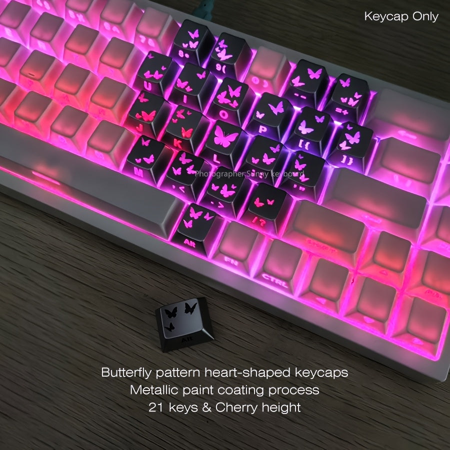 蝴蝶心型个性键帽 - 21键透光增补键帽 金属漆工艺 PBT球形 情人节生日礼物