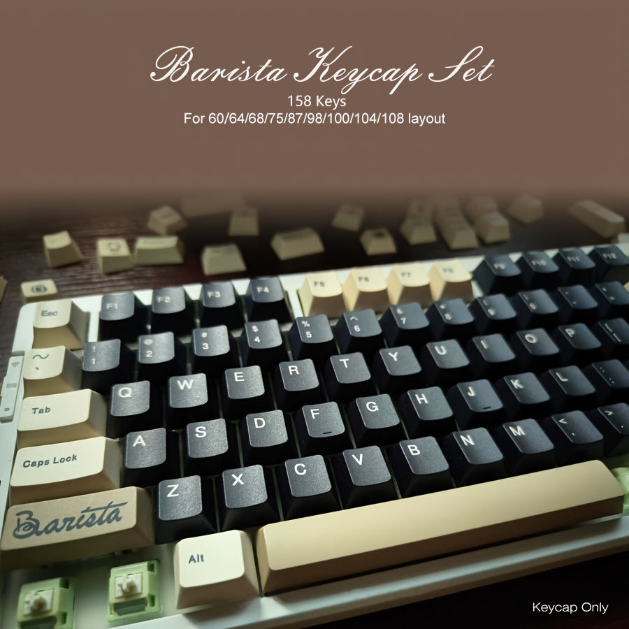 咖啡师键帽套装 158键 - 原厂高度PBT热升华键帽 | 咖啡主题机械键盘键帽 温暖治愈系