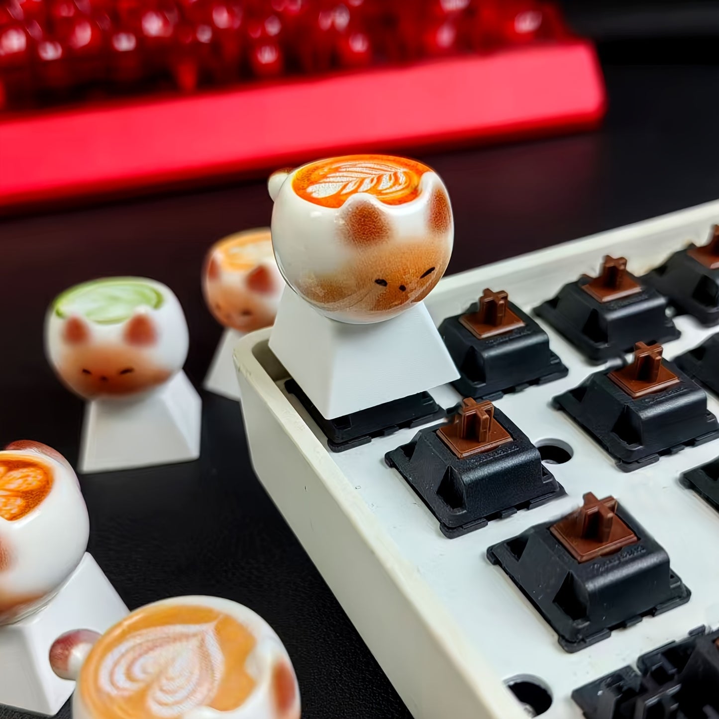 暹罗猫咖啡键帽 - 萌宠手工树脂键帽 | 机械键盘个性装饰键帽 猫奴必备