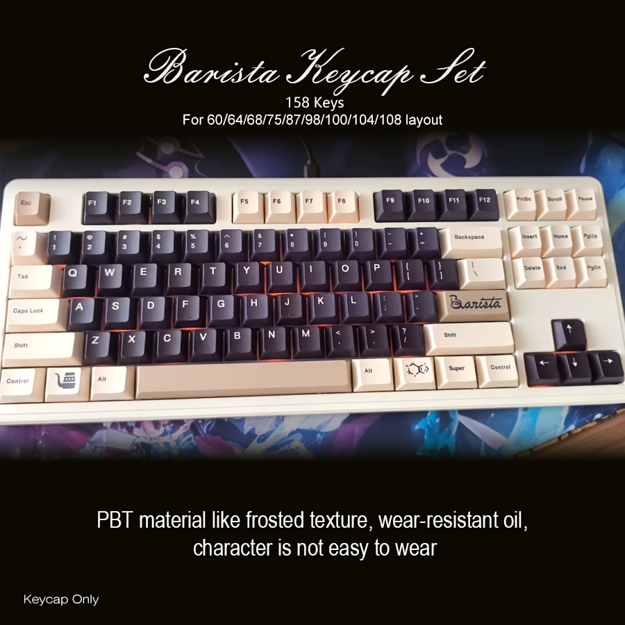 咖啡师键帽套装 158键 - 原厂高度PBT热升华键帽 | 咖啡主题机械键盘键帽 温暖治愈系