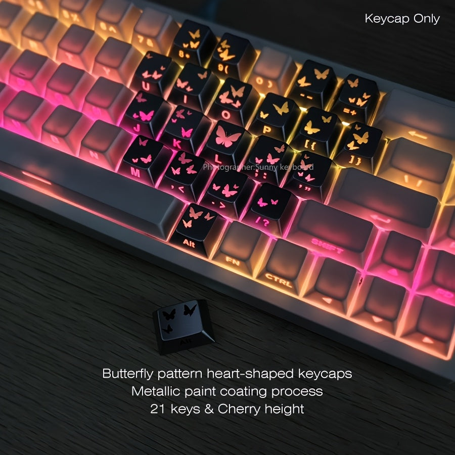 蝴蝶心型个性键帽 - 21键透光增补键帽 金属漆工艺 PBT球形 情人节生日礼物
