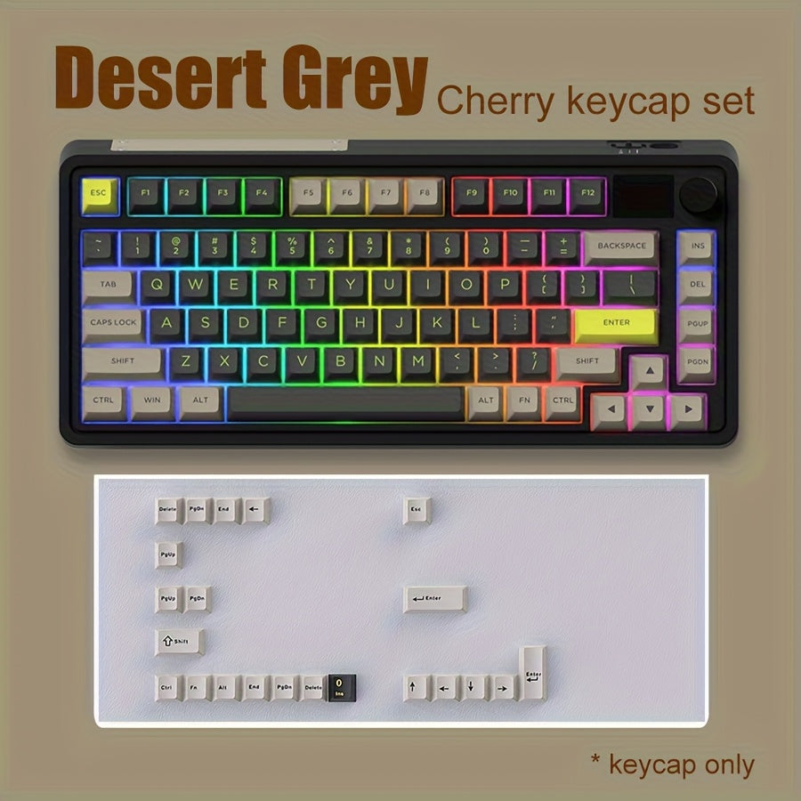 沙漠灰撞色键帽套装 130键 - FSA高度PBT双色注塑键帽 | 棕绿配色机械键盘键帽 复古风