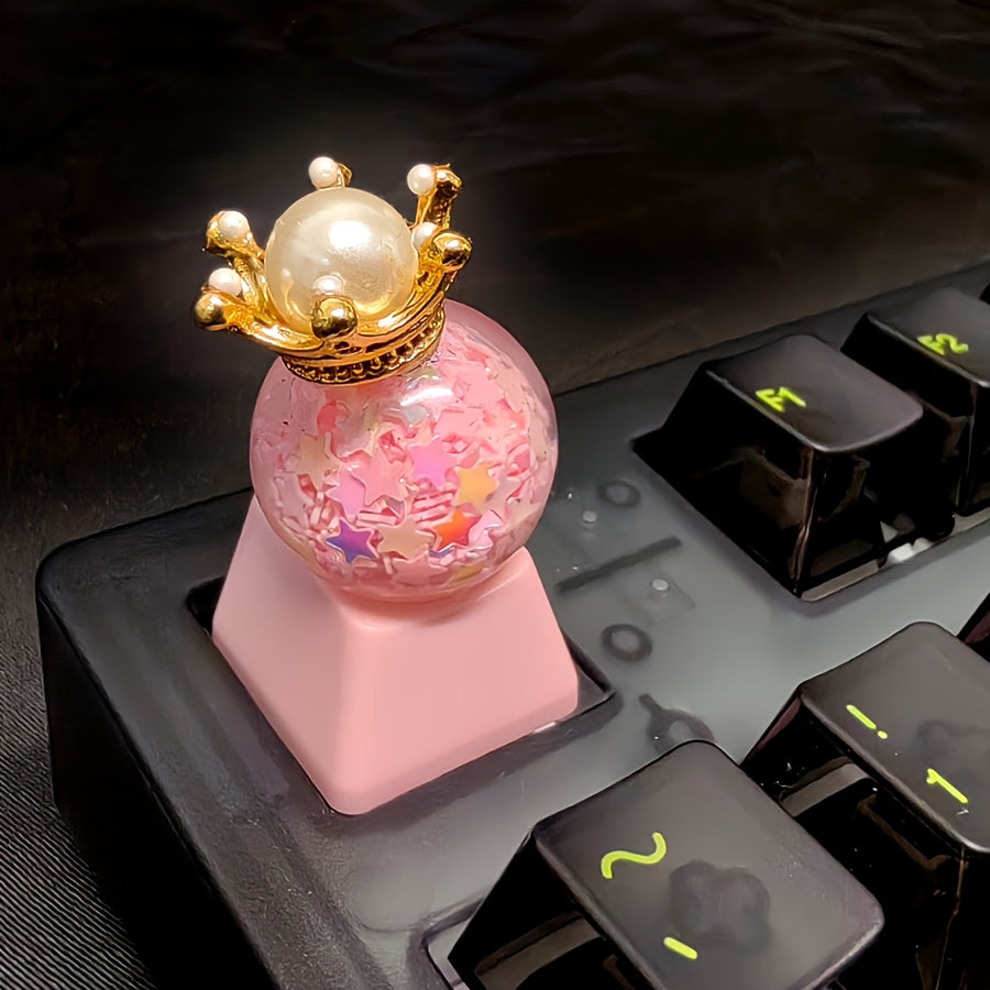 迷你公主皇冠水晶球键帽 - 手工定制Cherry高度 粉色可爱女生礼物 生日节日键帽