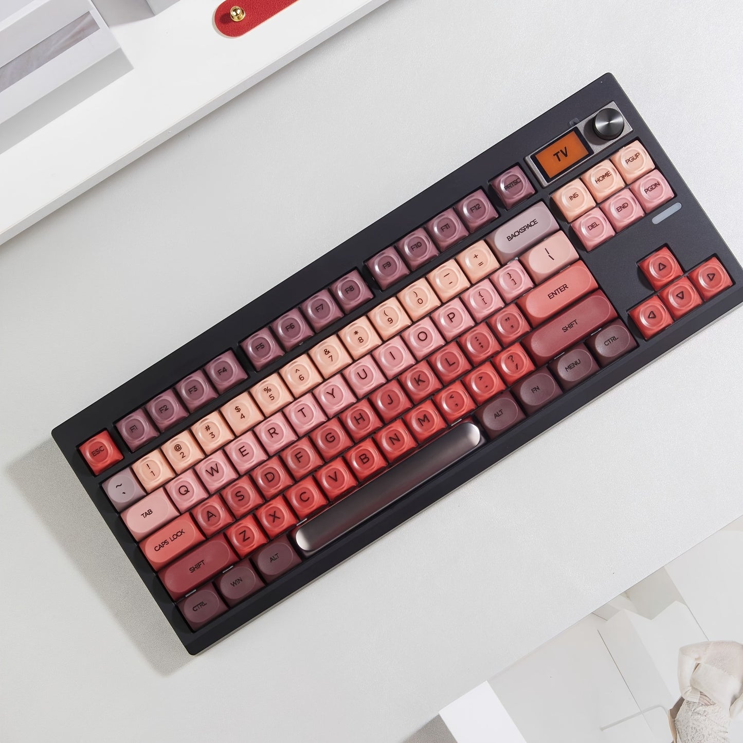 口红色渐变键帽 130键 HOA高度 PBT球帽