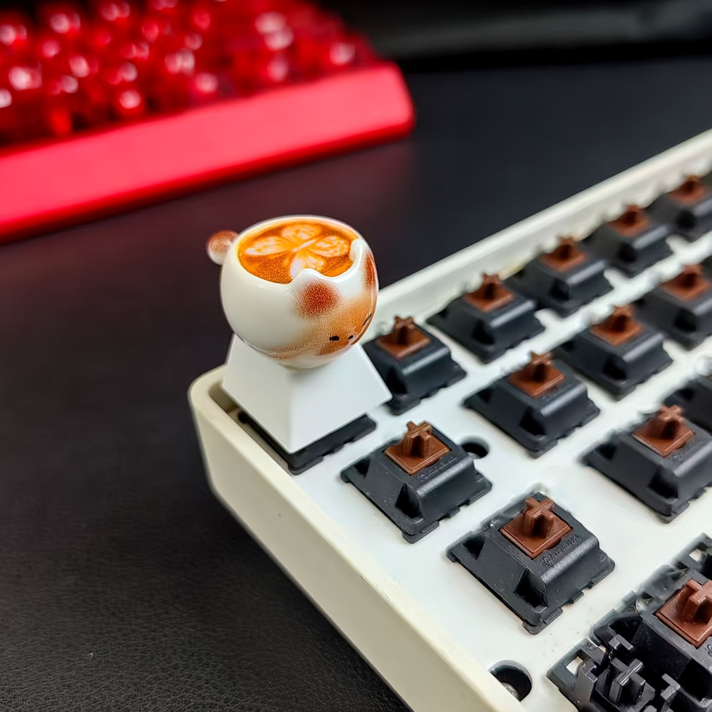 暹罗猫咖啡键帽 - 萌宠手工树脂键帽 | 机械键盘个性装饰键帽 猫奴必备