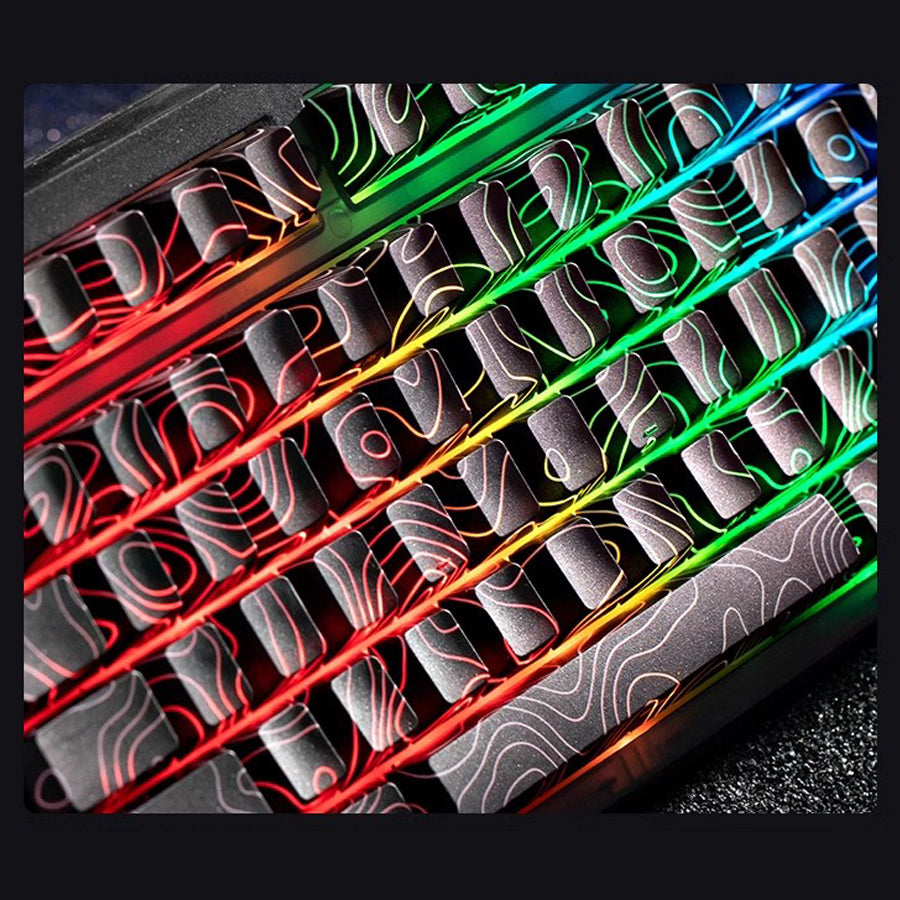 黑色地形等高线键帽套装 - 极简主义艺术PBT键帽 | 热升华机械键盘键帽